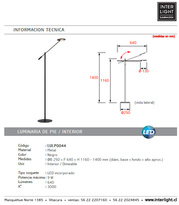 Lámpara de pie metal negro Ø 25x1,4 cm LED 9W - LULP0044
