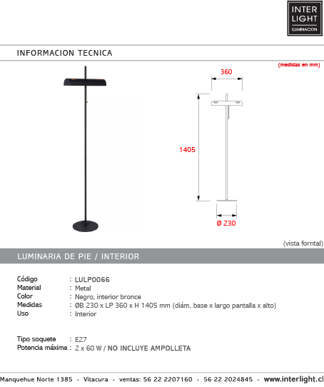 Lámpara de pie metal negro bronce Ø23x1,405 cm 2 luces E27 - LULP0066