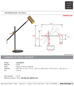 Lámpara sobremesa metal bronce negro Ø 18x56 cm GU10 - LULS0027