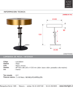 Lámpara sobremesa metal negro bronce Ø40 cm 2 luces E27 - LULS0041