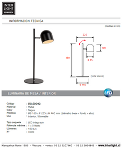 Lámpara sobremesa metal negro Ø16x46 cm LED 5 W - LULS0092