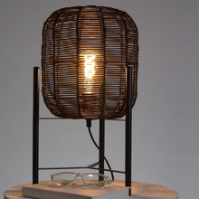 Cargar imagen en el visor de la galería, Lámpara sobremesa metal ratán negro Ø26x45,5 cm E27 - LULS0123
