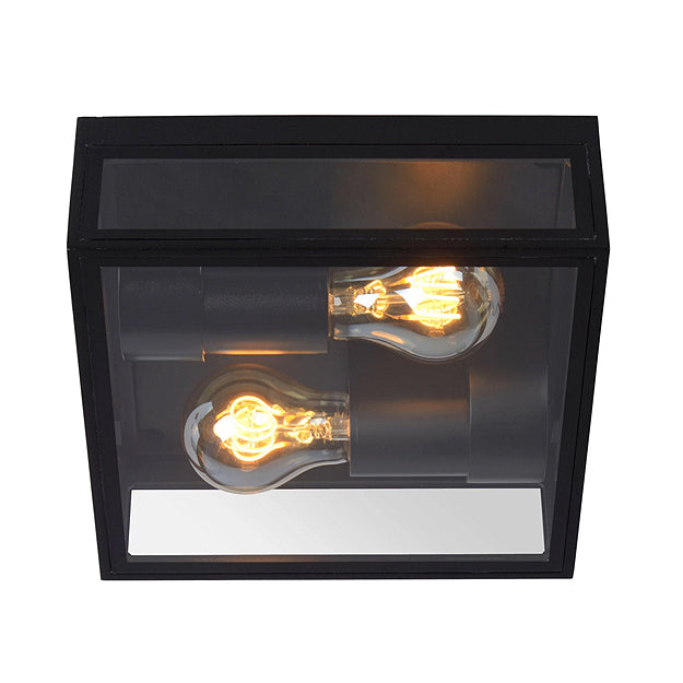 Plafón metal vidrio negro exterior IP65  Ø 22x8,7cm 2 luces E27 - LUPL0042