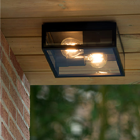 Plafón metal vidrio negro exterior IP65  Ø 22x8,7cm 2 luces E27 - LUPL0042