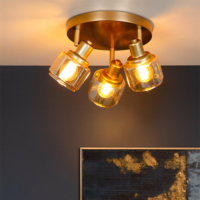 Plafón metal vidrio bronce champagne Ø38x14 cm 3 luces E14 - LUPL0073