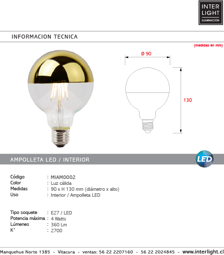 Ampolleta globo dorado transparente  E27