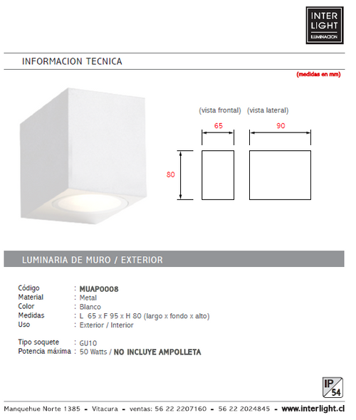 Apliqué aluminio blanco exterior IP 44 6,5x8 cm GU10 - MUAP0008
