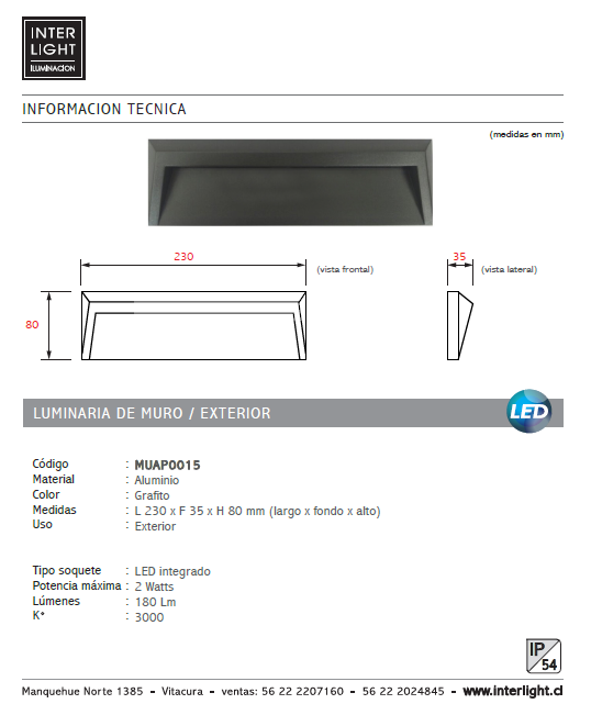 Aplique gris exterior sobrepuesto 2W - MUAP0015