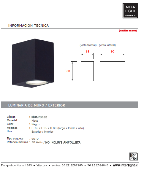 Apliqué aluminio negro exterior IP 44 6,5x8 cm GU10 - MUAP0022