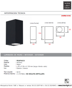 Apliqué bidireccional aluminio negro exterior IP 44 6,5x15 cm 2 luces  GU10 - MUAP0023