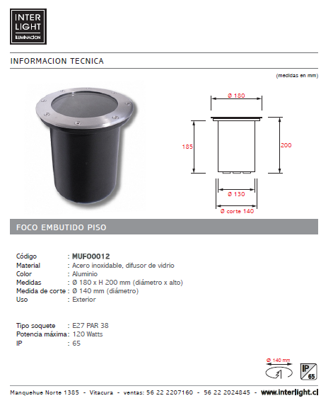 Foco acero inoxidable piso exterior corte Ø 14 cm E27 par 38 - MUFO0012