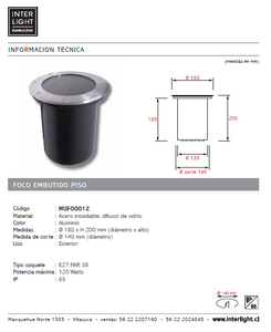 Foco acero inoxidable piso exterior corte Ø 14 cm E27 par 38 - MUFO0012