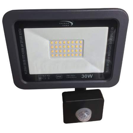 Proyector de área aluminio vidrio gris oscuro exterior sensor IP65  16x18,5 m  LED 30W - MUFO0088