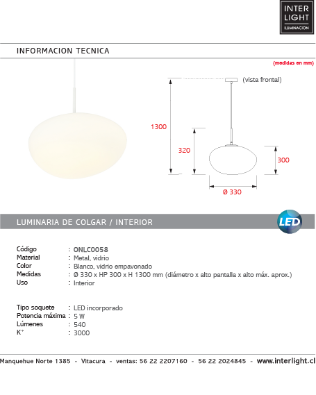 Lámpara colgante metal vidrio empavonado Ø33x1,30 cm LED 5 W - ONLC0058