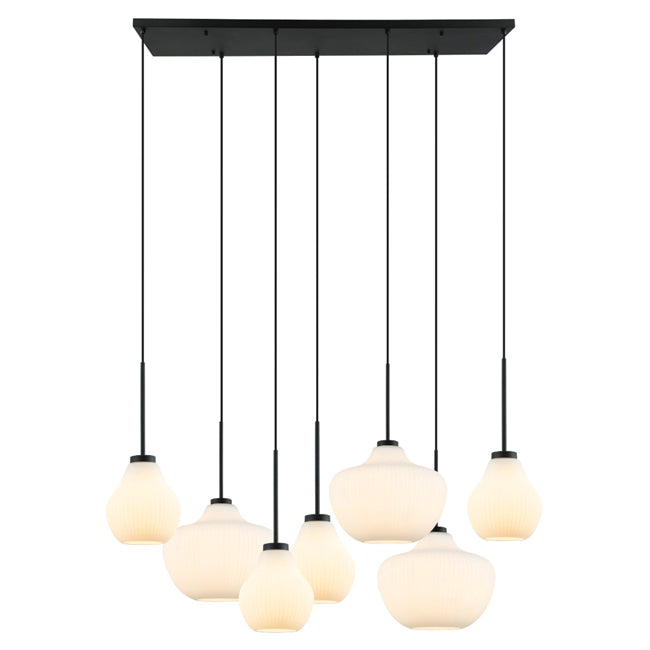 Lámpara colgante metal negro vidrio empavonado  7 luces 1,16x60 cm E27 - ONLC0061