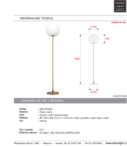Lámpara de pie metal bronce vidrio empavonado Ø30x1,50 cm E27 - ONLP0008