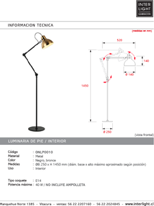 Lámpara de pie dirigible metal negro bronce Ø25x1,45 E14 - ONLP0010