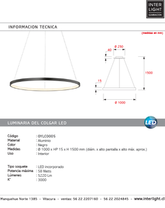 Lámpara colgante aluminio negro aro Ø 100 cm LED 58W - OYLC0005