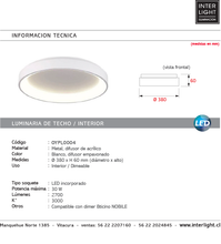 Cargar imagen en el visor de la galería, Plafón aluminio blanco difusor acrílico Ø 38 cm LED 30W - OYPL0004
