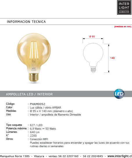 Ampolleta vintage ámbar LED 6,9 W E27 - PHAM0052