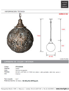 Lámpara colgante metal bronce envejecido Ø36,5 cm E27 - PTLC0008