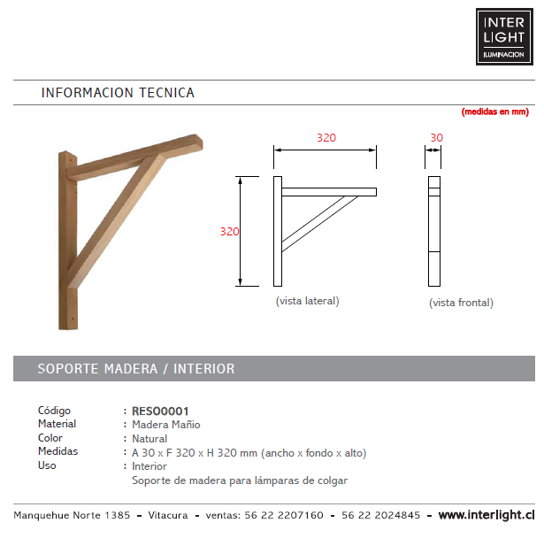Soporte de lámpara para muro madera natural 30x32 cm - RESO0001