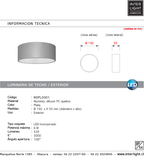 Plafón aluminio, difusor PC opalino plata exterior Ø15x5,5 cm 6W - ROPL0001