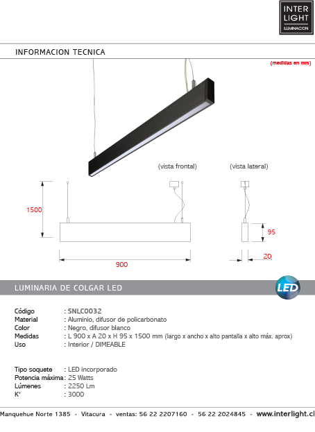 Lámpara colgante aluminio dimeable negro 90 cm LED 25W - SNLC0032