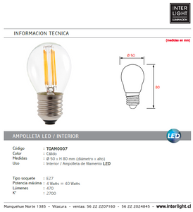 Ampolleta vintage luz cálida LED 4W E27 - TOAM0007