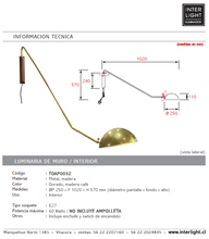 Cargar imagen en el visor de la galería, Apliqué metal dorado madera café 102 cm E27 - TOAP0032
