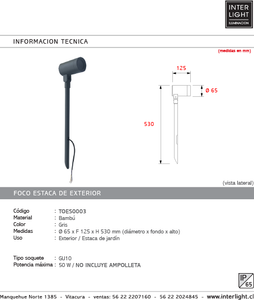 Estaca jardín metal gris IP65 Ø6,5x53 cm GU10 - TOES0003