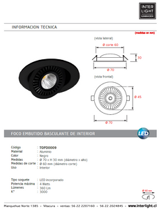 Foco embutido aluminio negro Ø 7 cm LED 4W - TOFO0009