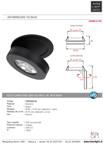 Foco embutido dimeable aluminio negro Ø 8 cm LED 6W - TOFO0018