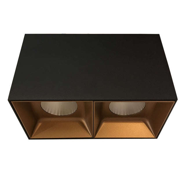 Foco sobrepuesto fijo dimeable metal negro oro mate  18,5x11,4 cm 2 luces LED 12W - TOFO0042