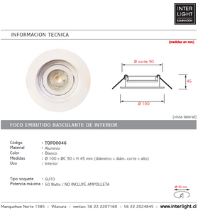 Foco embutido aluminio blanco Ø 10 cm GU10 - TOFO0046