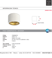 Cargar imagen en el visor de la galería, Foco sobrepuesto dimeable metal blanco oro Ø10 x 6,5 LED 10 W - TOFO0072
