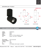 Foco sobrepuesto dirigible metal dimeable negro Ø 6,3x15 cm LED 8W - TOFO0075