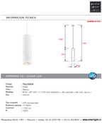 Lámpara colgante metal blanco Ø6 cm LED 15W - TOLC0004