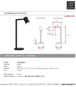 Lámpara sobremesa metal negro dirigible 42 cm GU10 - TOLS0007