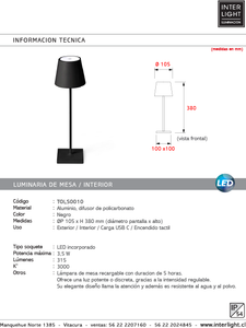 Lámpara sobremesa aluminio negro Ø 10,5x38 cm LED 3,5 W