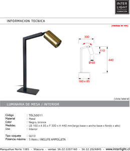 Lámpara sobremesa metal negro bronce GU10 - TOLS0011