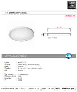 Plafón metal blanco Ø 15 cm LED 13W - TOPL0002
