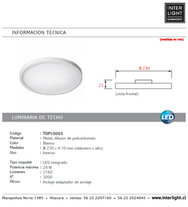 Plafón metal blanco Ø 23 cm LED 24W - TOPL0003