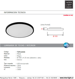 Plafón metal negro Ø 30 cm LED 28W - TOPL0006