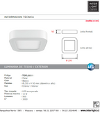 Plafón interior/exterior metal blanco 20x20 cm LED 12W - TOPL0011
