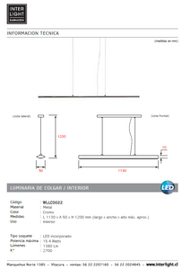Lámpara colgante lineal metal cromo largo 1,13 cm LED 15,4W