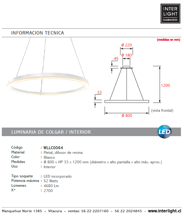 Lámpara metal blanco difusor resina Ø80 cm - WLLC0064