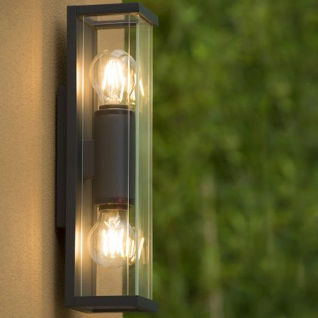 Apliqué metal vidrio grafito exterior IP 54 9x36 cm 2 luces E27 - LUAP0087