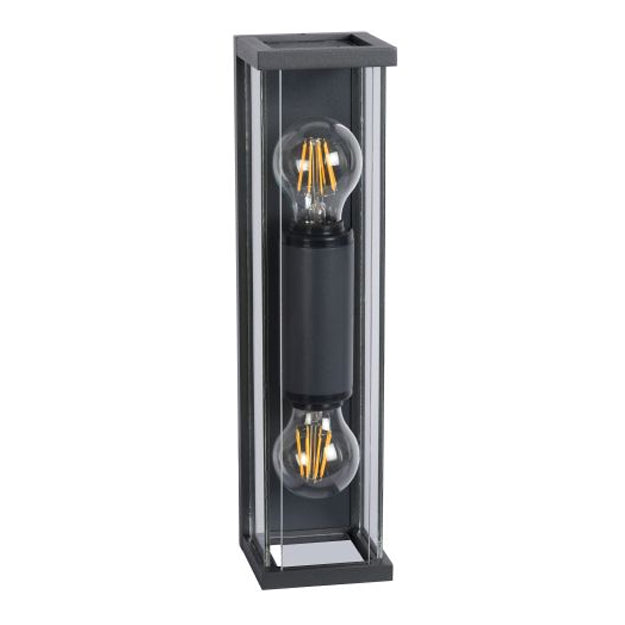 Apliqué metal vidrio grafito exterior IP 54 9x36 cm 2 luces E27 - LUAP0087