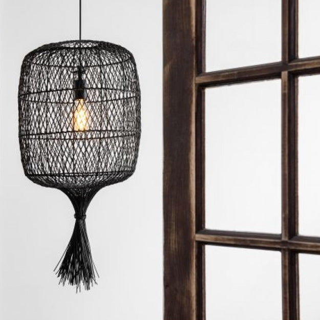 Lámpara colgante ratán negro Ø40x79x1,790 cm E27 - LULC0144